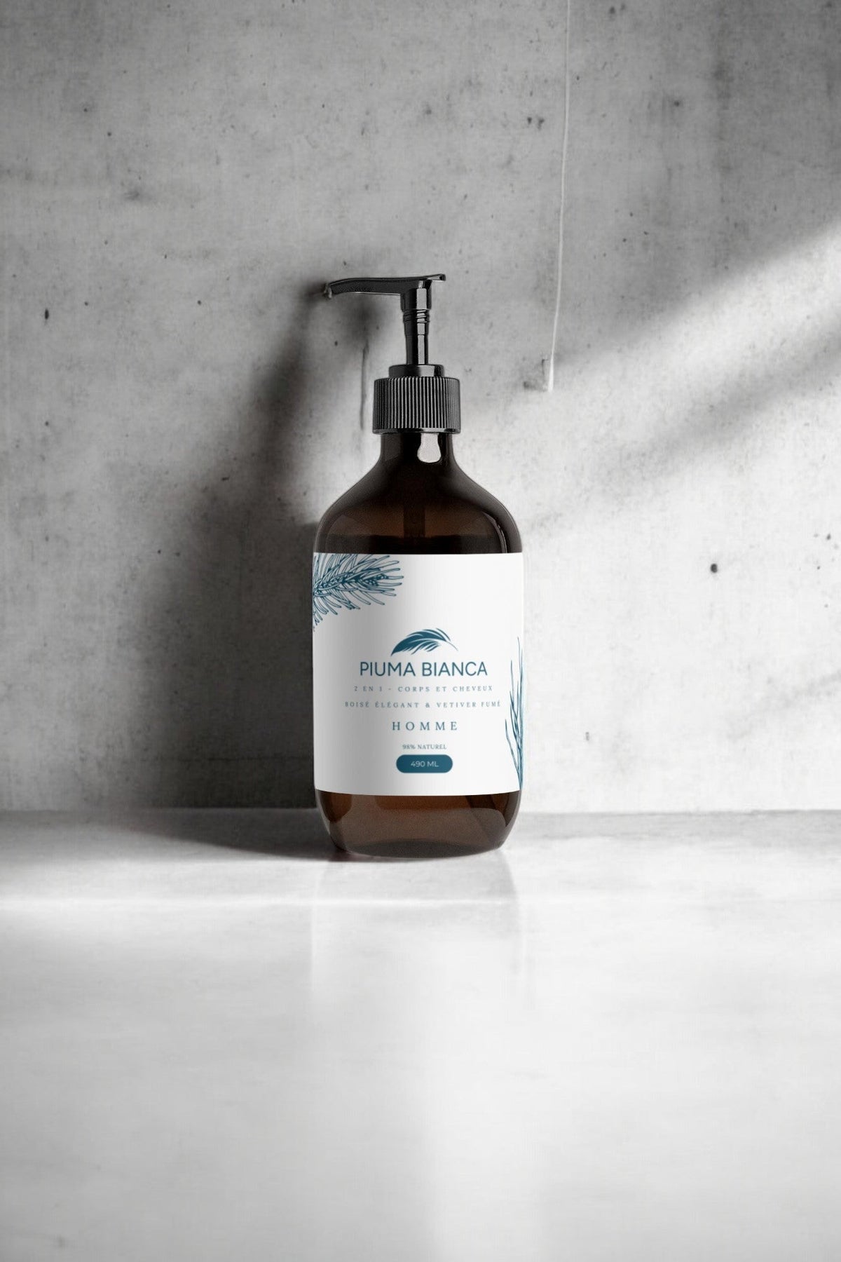 Gel Douche & Shampoing 2 en 1 - Boisé Élégant & Vétiver Fumé - Piuma Bianca